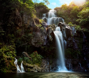 waterfalls in the middle of the forest
