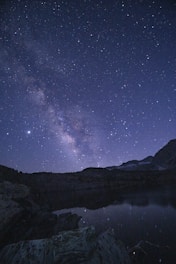 snow covered mountain under starry night