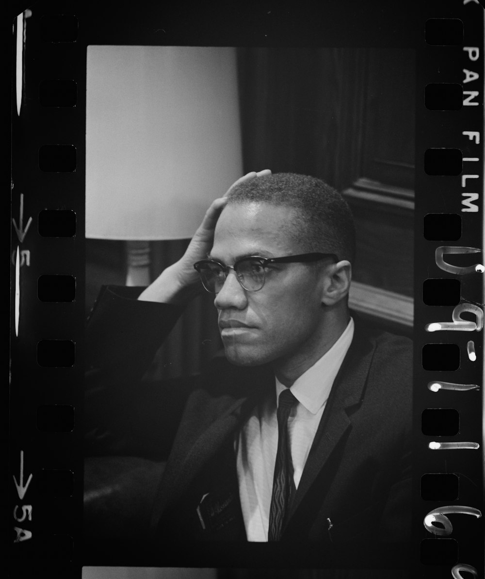 Head and shoulders portrait of Malcolm X