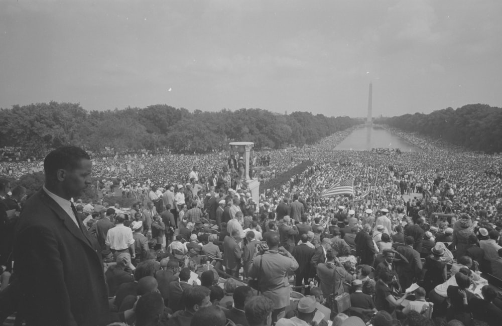 Veduta dell'enorme folla dal Lincoln Memorial al Washington Monument, durante la Marcia su Washington