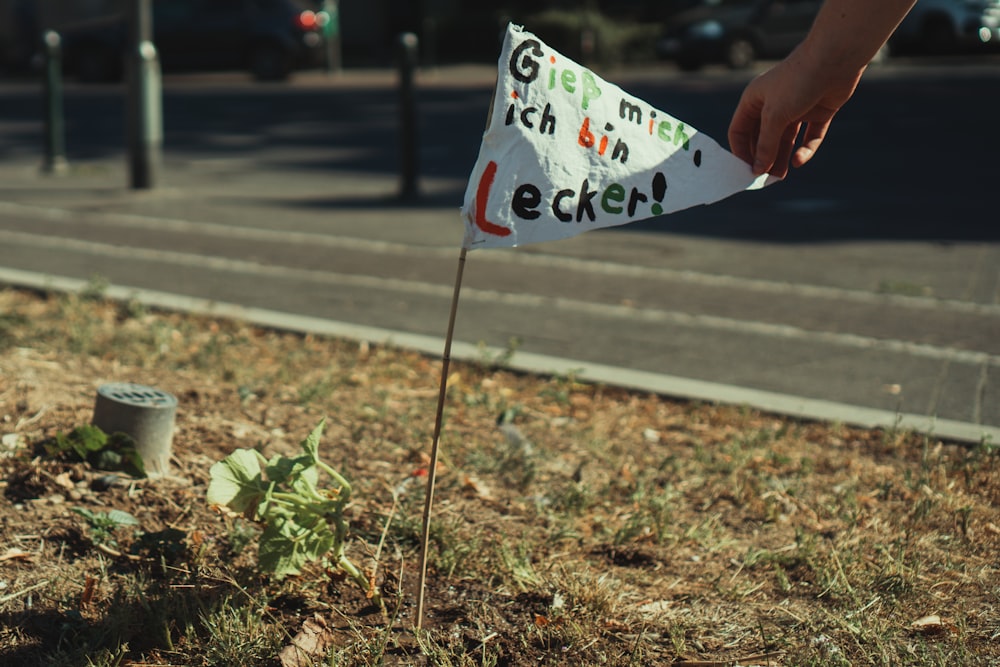 person holding white red and black flag