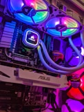 black and blue computer tower