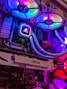 black and blue computer tower