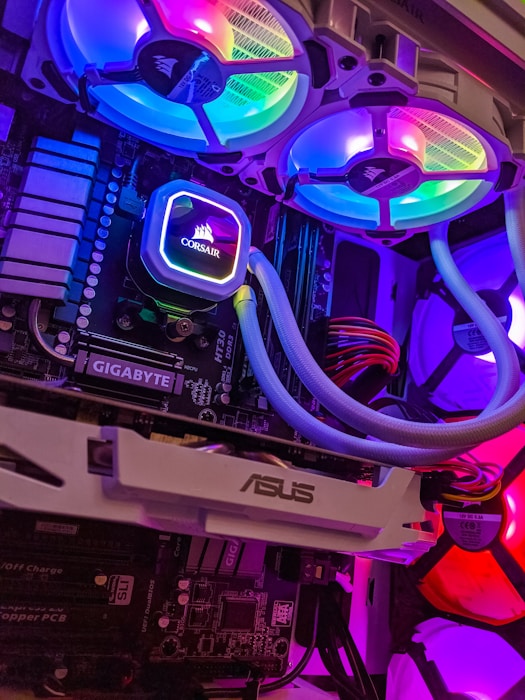 Open PC chassis with graphics cards under soft ambient light