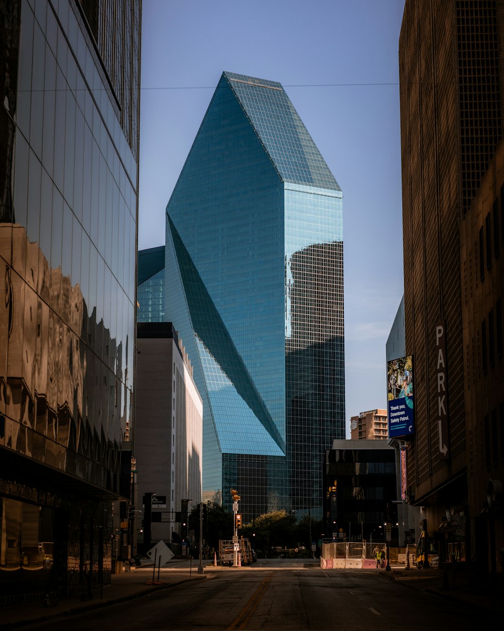 blue and white glass building