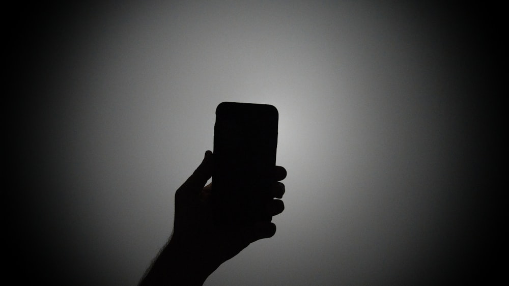 silhouette of person holding smartphone