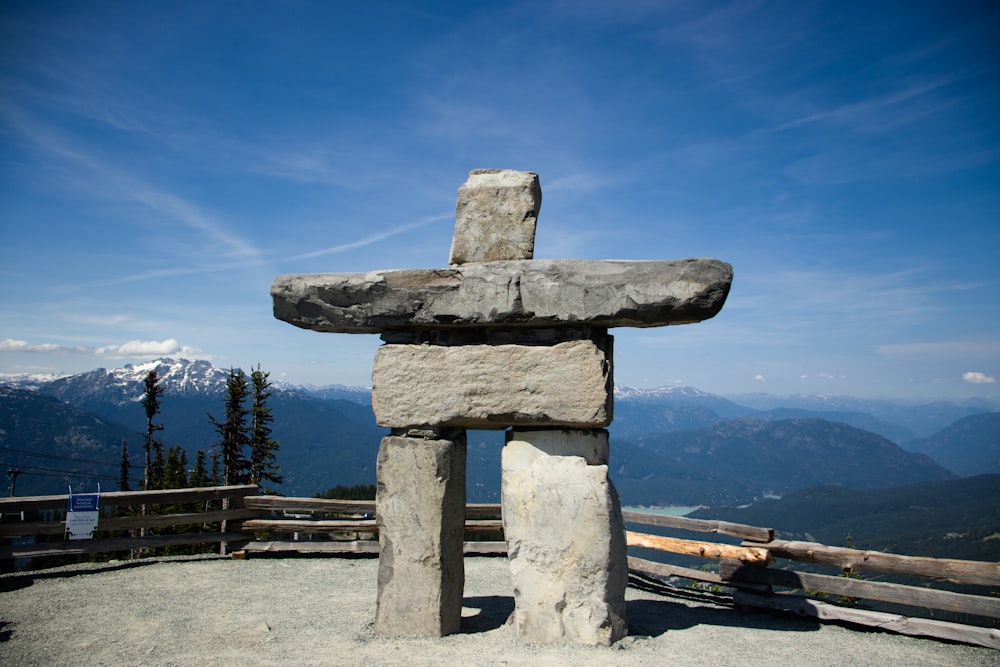 gray concrete statue on brown wooden table