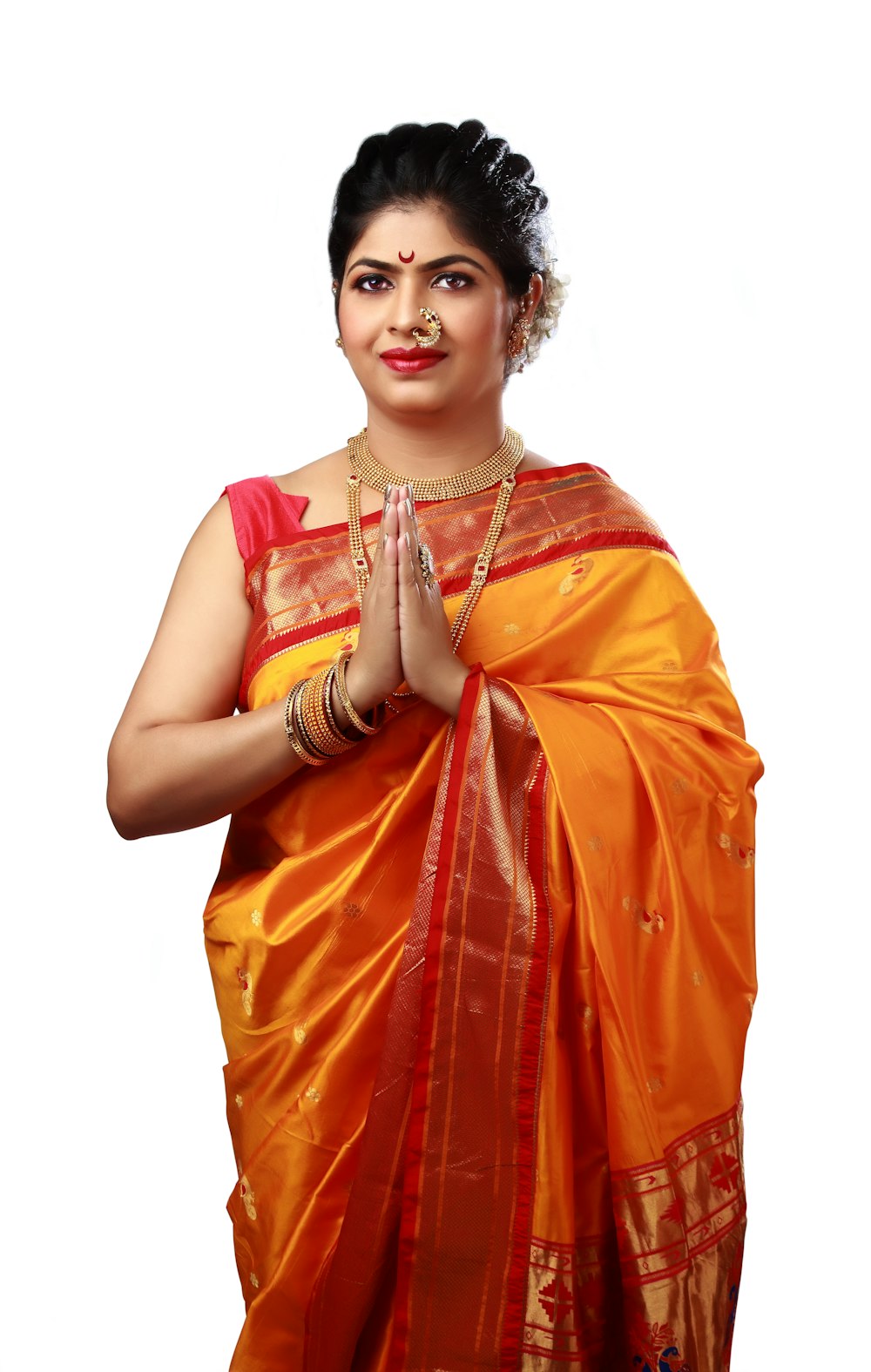 woman in orange sari dress
