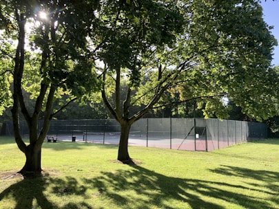 A cheerful tennis coach giving a lesson in a sunny backyard.