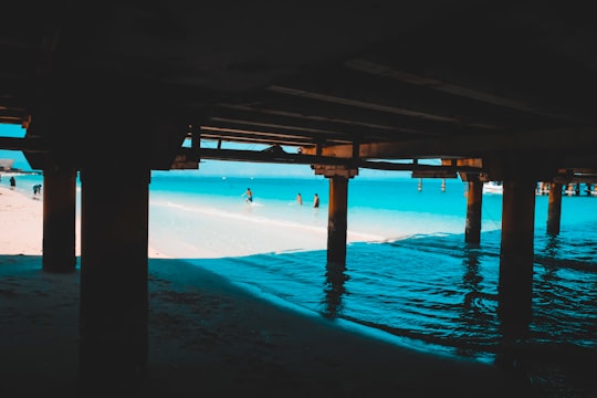 brown wooden dock on blue sea during daytime in Kish Iran