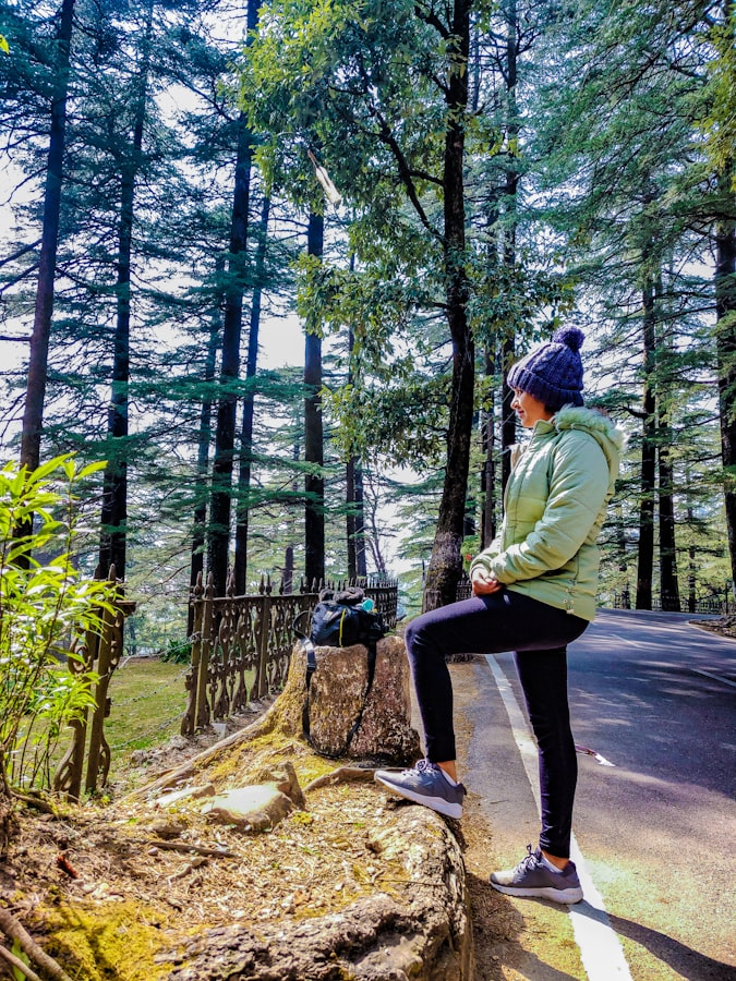 A girl standing on the trekking path