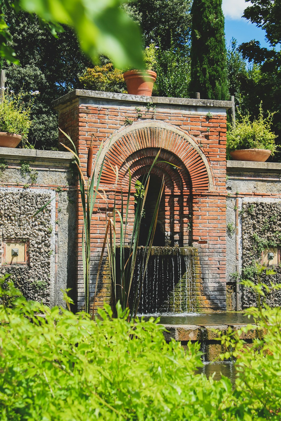 brown brick building with green plants