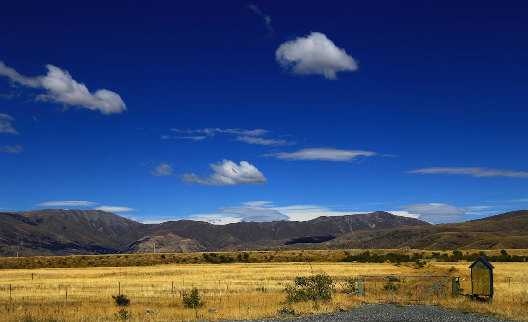 green grass field near mountains under blue sky during daytime