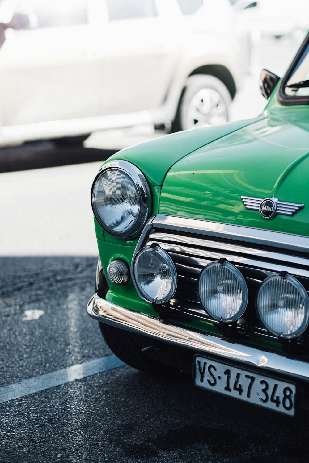 green and silver vintage car