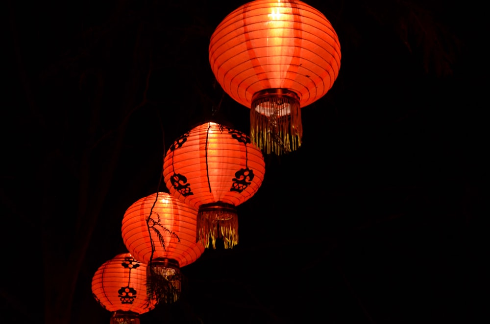 red paper lanterns with black background