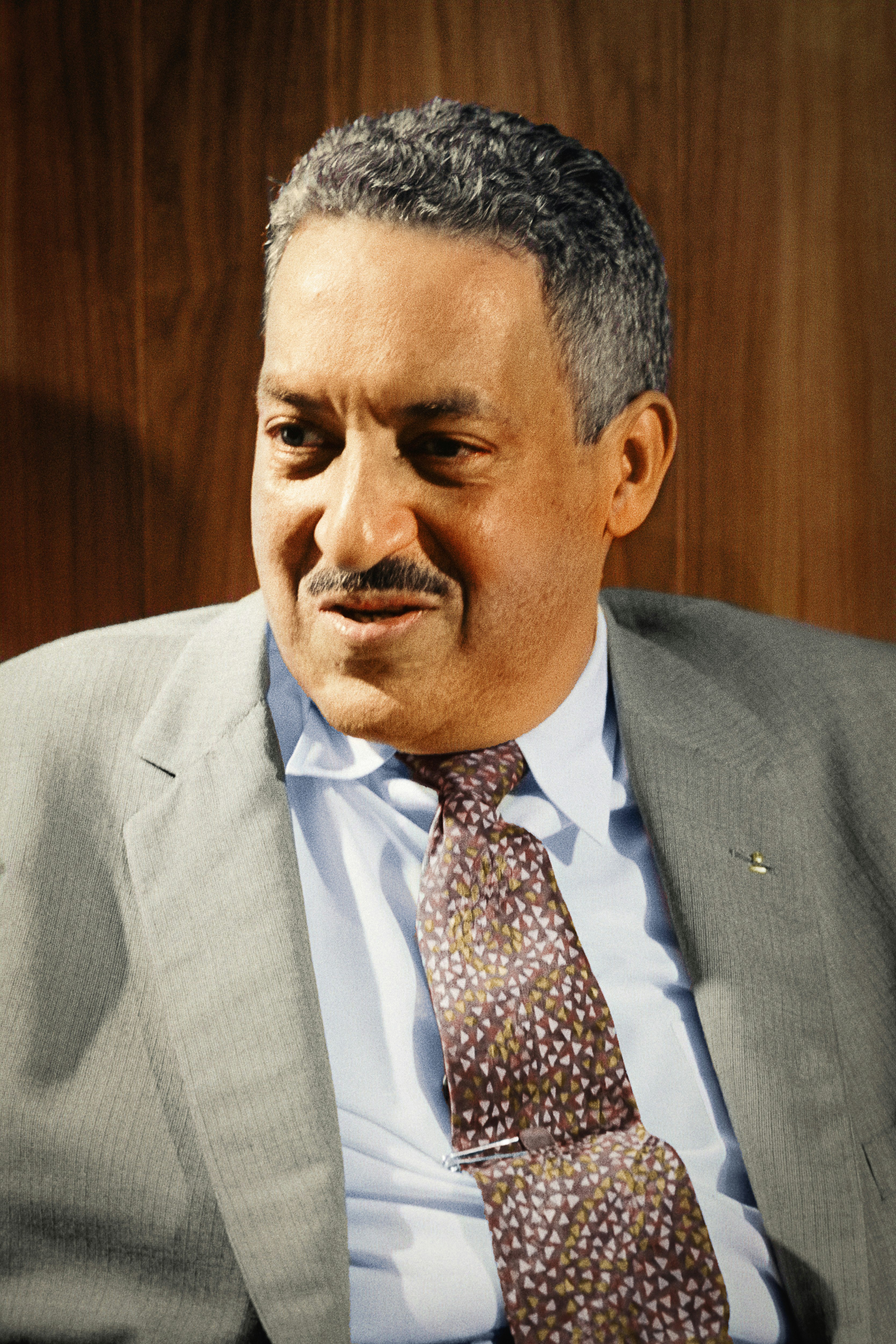 Caption reads, "Thurgood Marshall, attorney for the NAACP / [TOH]." Original black and white negative by Thomas J. O'Halloran. Taken September 17th, 1957, Washington D.C, United States (@libraryofcongress). Colorized by Jordan J. Lloyd. Library of Congress Prints and Photographs Division Washington, D.C. 20540 USA https://www.loc.gov/item/2003688132/