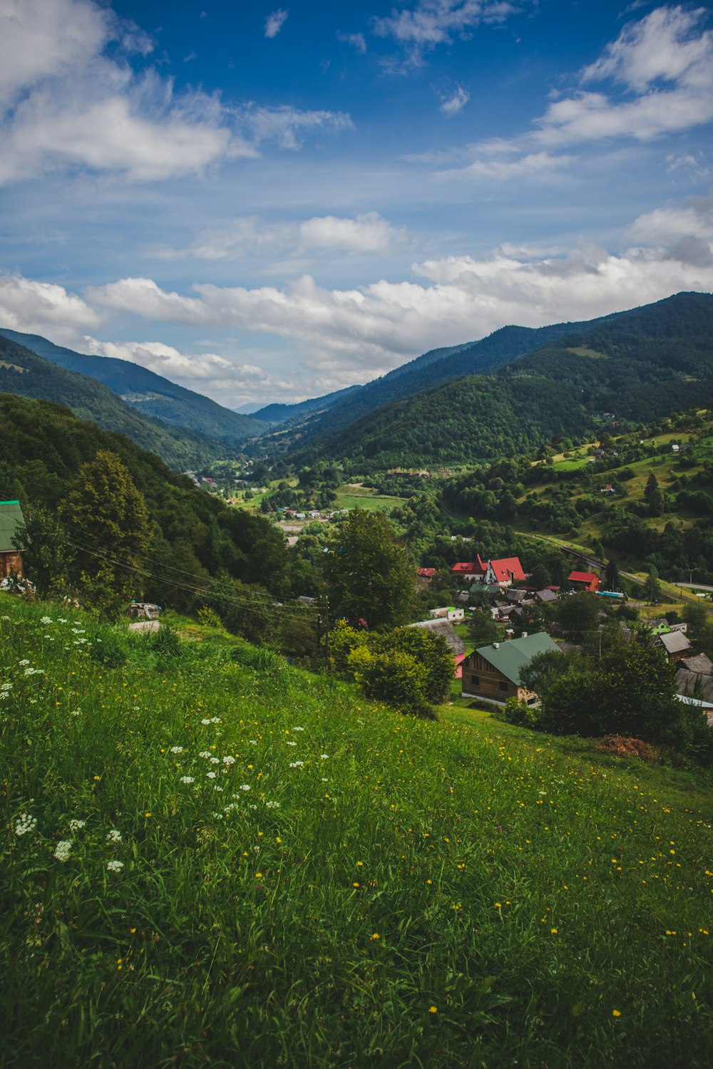 green grass field and mountains under blue sky during daytime