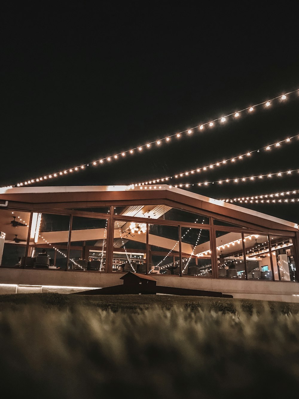 brown wooden building during night time