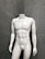 A headless white mannequin torso stands upright against a textured gray wall, displaying a muscular physique.