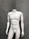 A headless white mannequin torso stands upright against a textured gray wall, displaying a muscular physique.