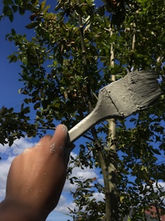 A handyman painting a wooden fence with careful brush strokes on a sunny day.