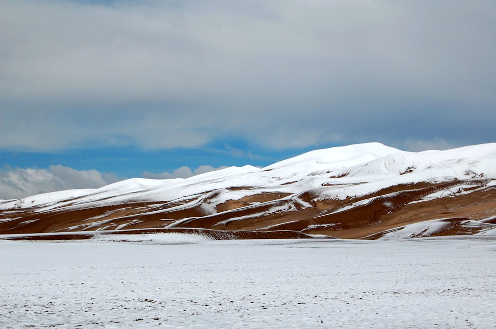 snow covered mountain under cloudy sky during daytime