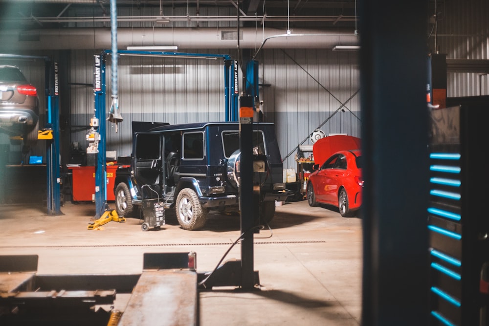 black suv in a garage