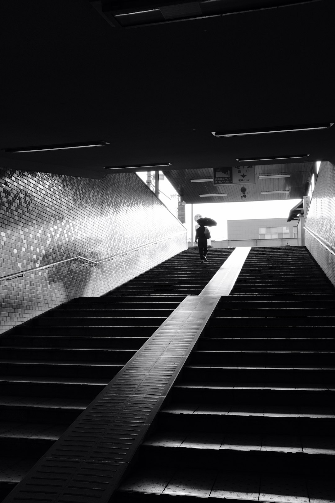 grayscale photo of empty stairs