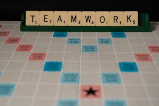 black and brown checkered textile showing teamwork as a word