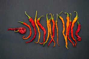Colorful assortment of dried chili peppers arranged on a textured cloth.