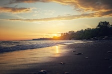 Serene beach view at sunset along the Bay of Bengal near Chirala.
