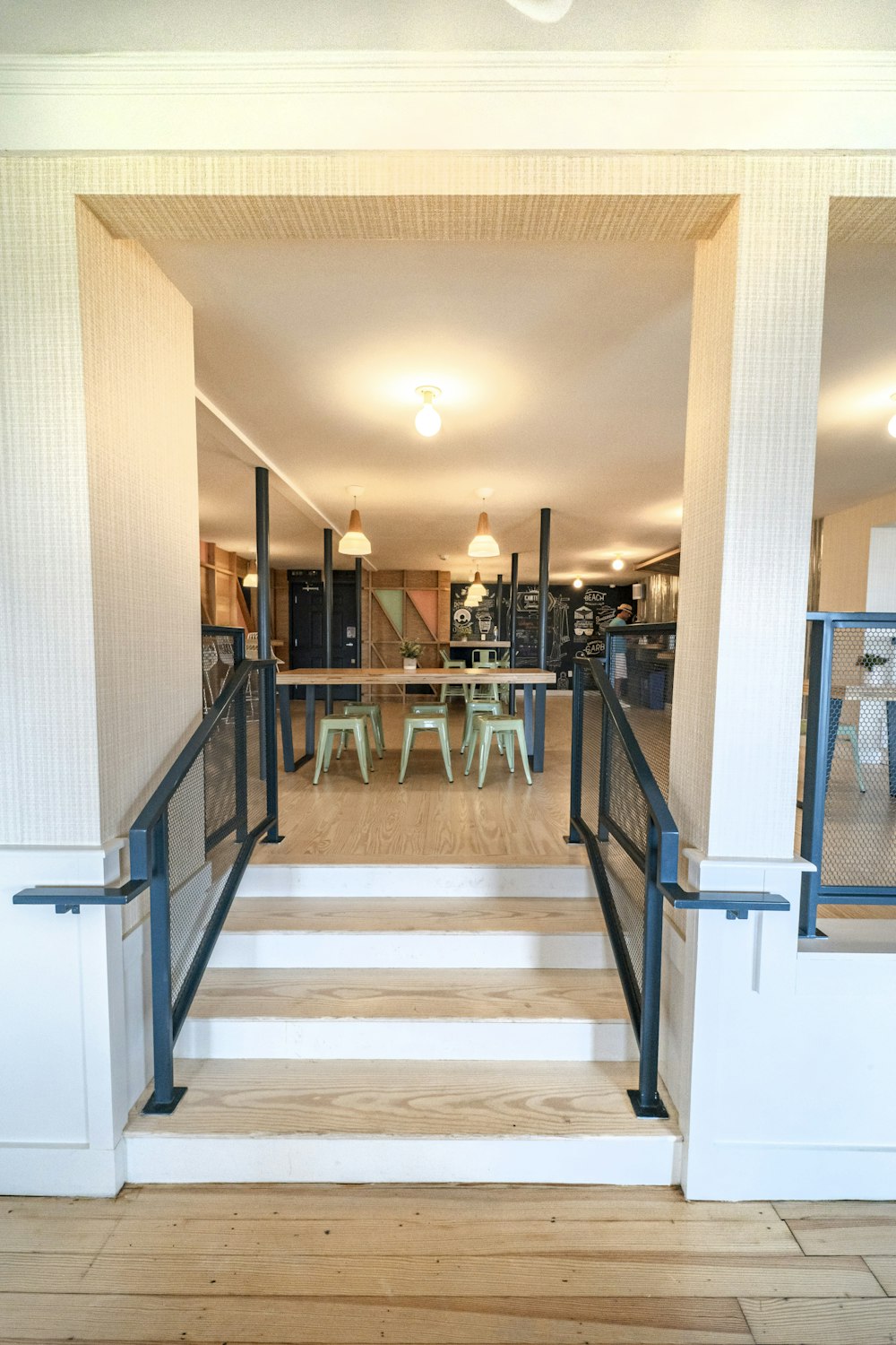 white and brown wooden staircase