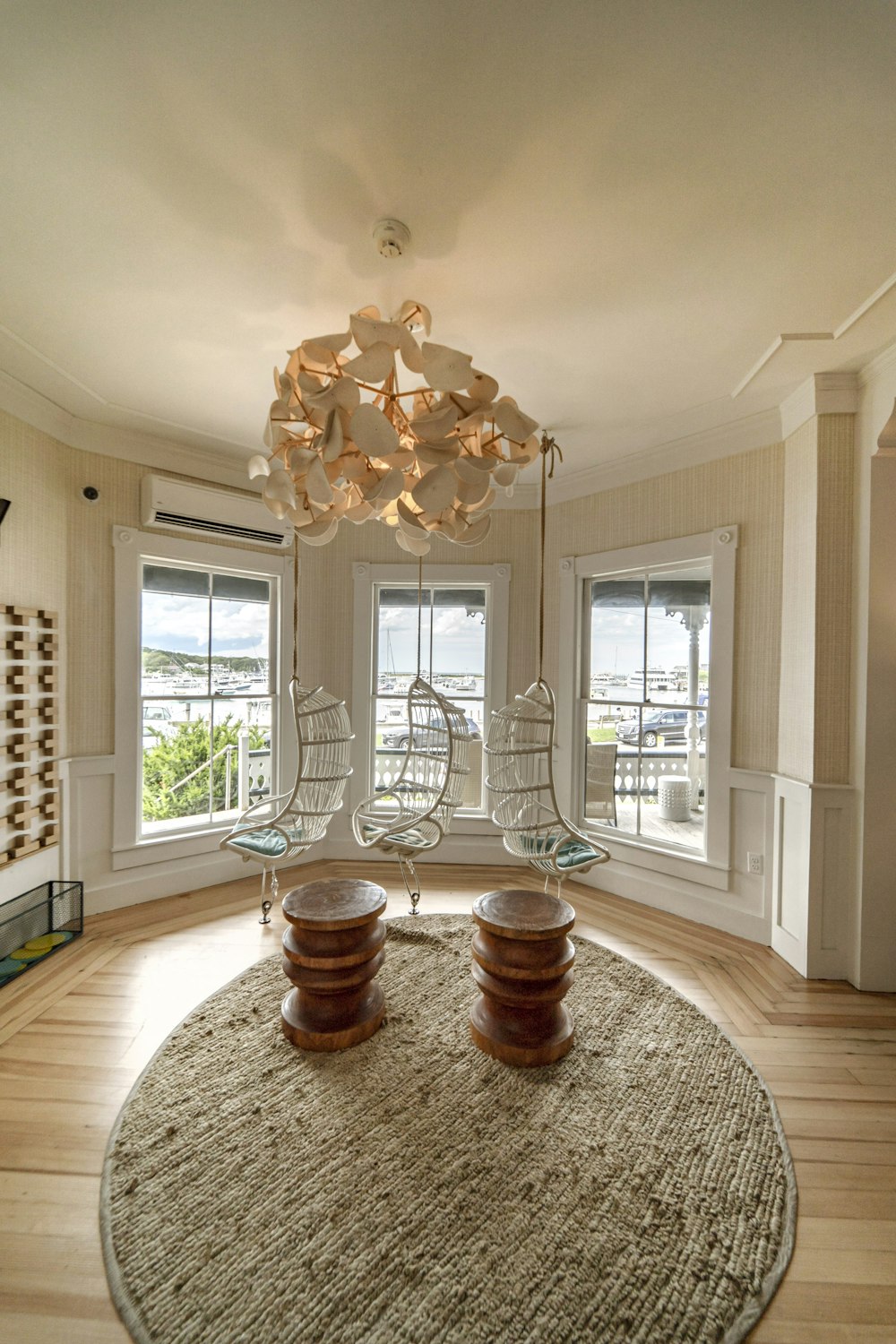 brown and white uplight chandelier