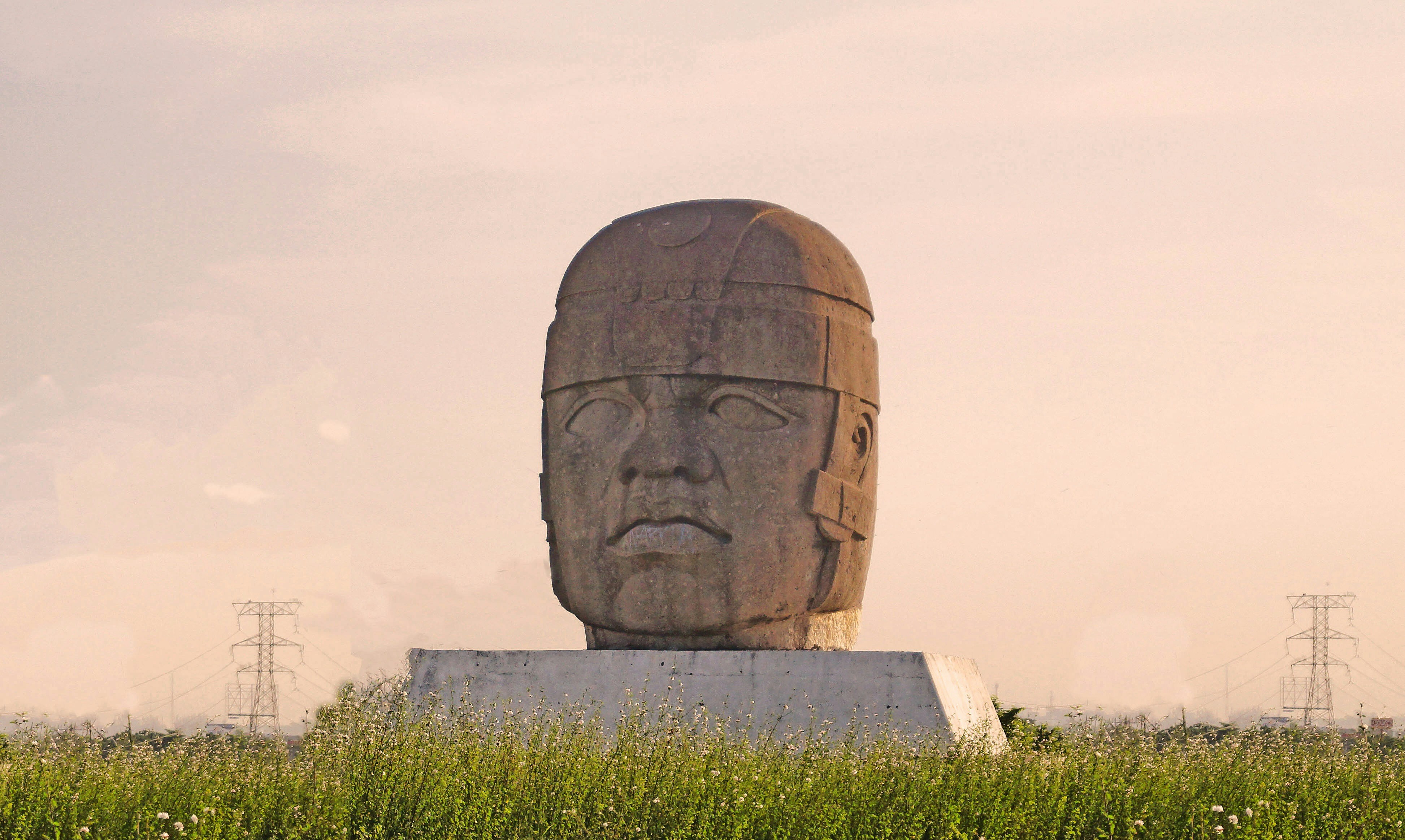 brown wooden round statue on green grass field during daytime