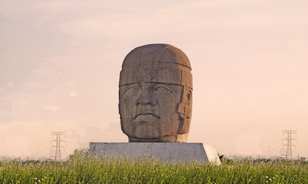 brown wooden round statue on green grass field during daytime