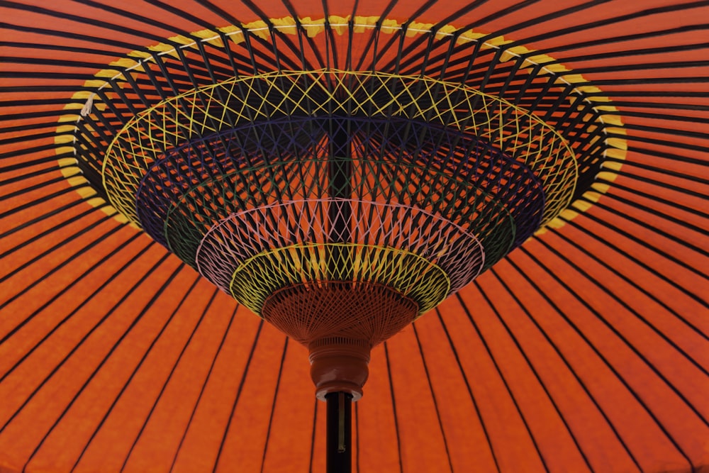 red and black umbrella with light