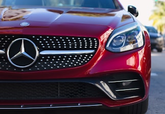 red mercedes benz car with black and white cat