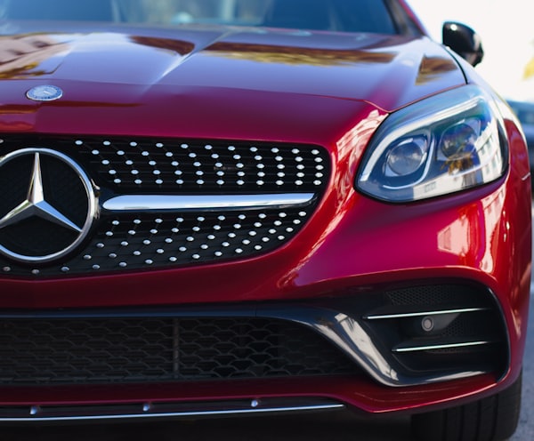 red mercedes benz car with black and white cat