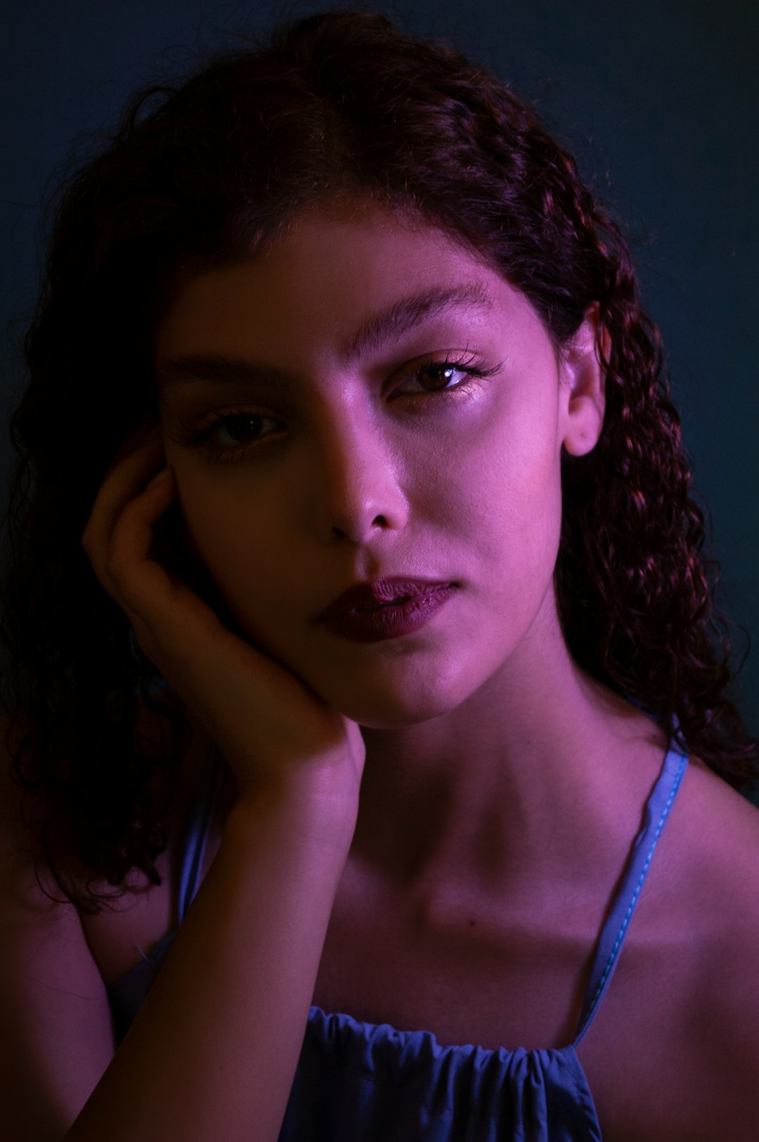 woman in blue tank top