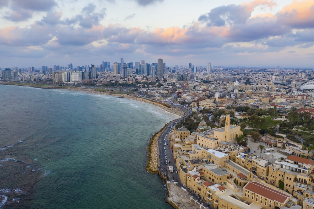 Veduta aerea degli edifici della città vicino al mare durante il giorno