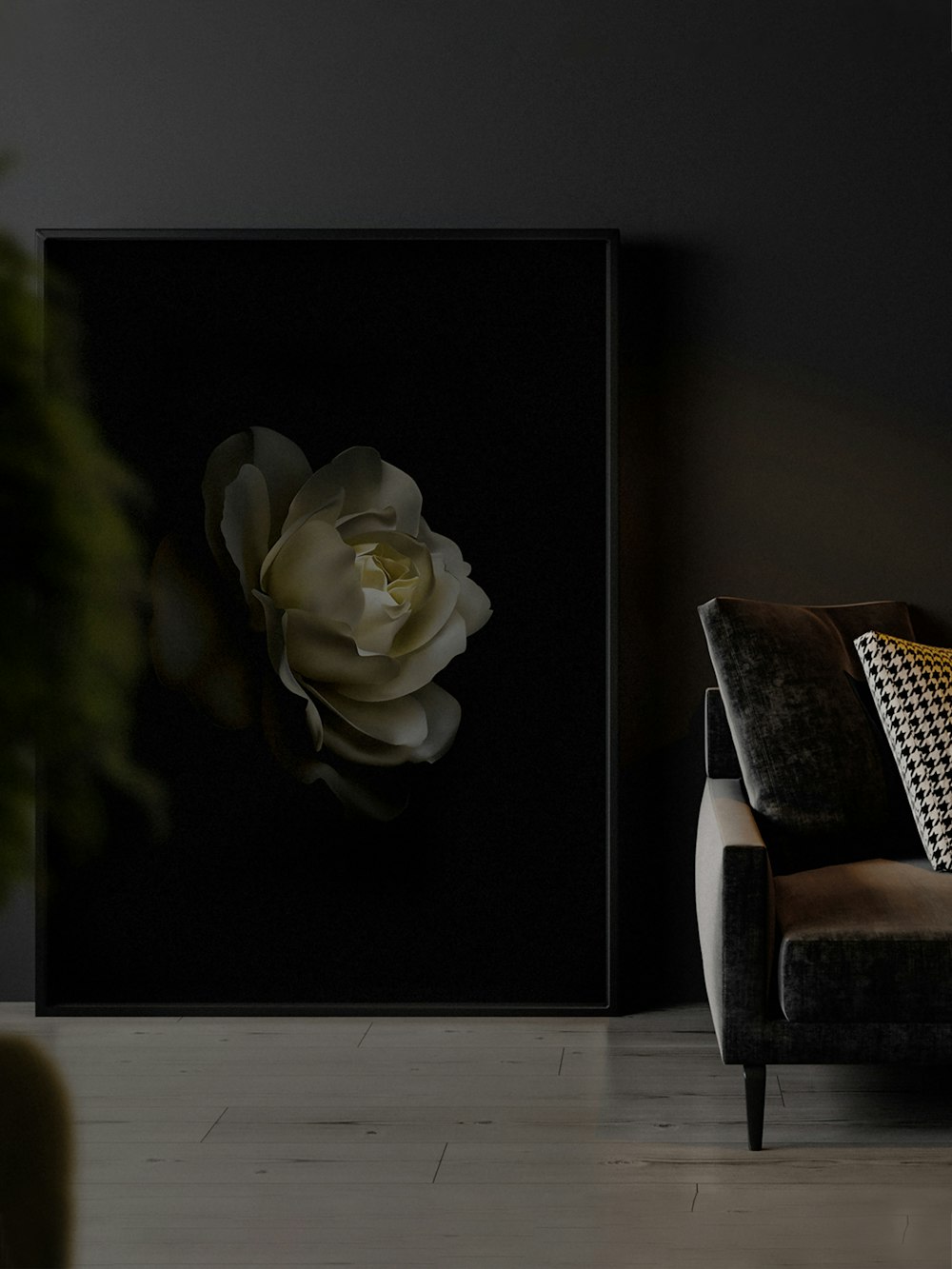 white flower on brown wooden chair