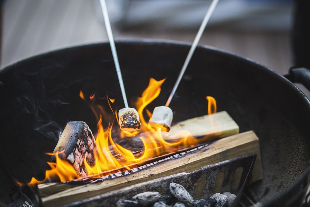 fire on brown wooden table