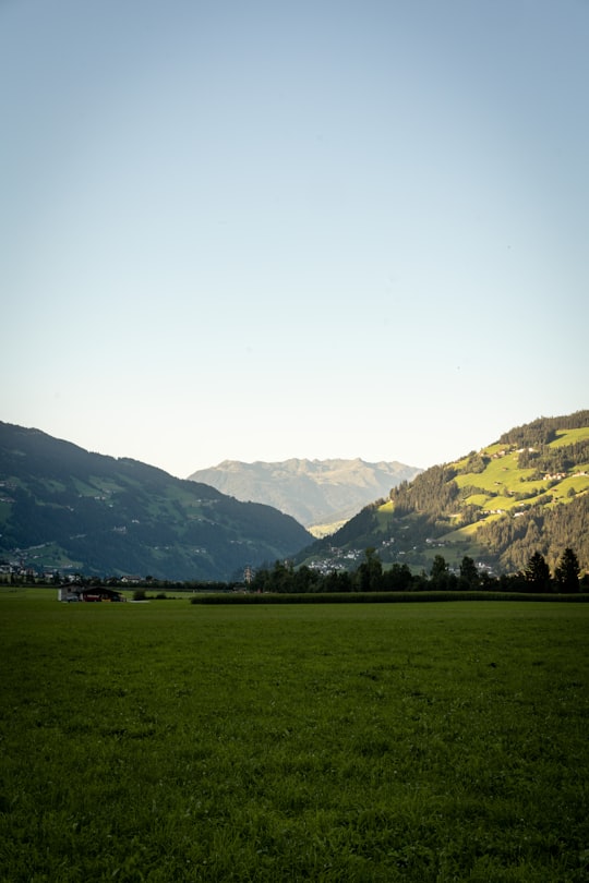 green grass field near green mountains during daytime in Mayrhofen Austria
