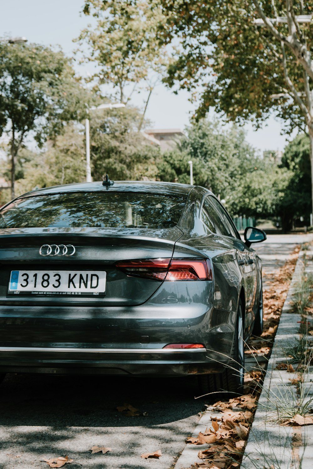 Audi A 4 negro aparcado al costado de la carretera