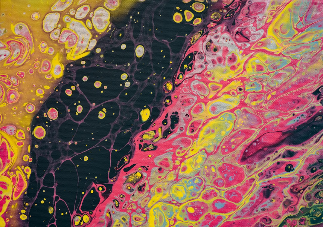 yellow pink and green abstract painting
