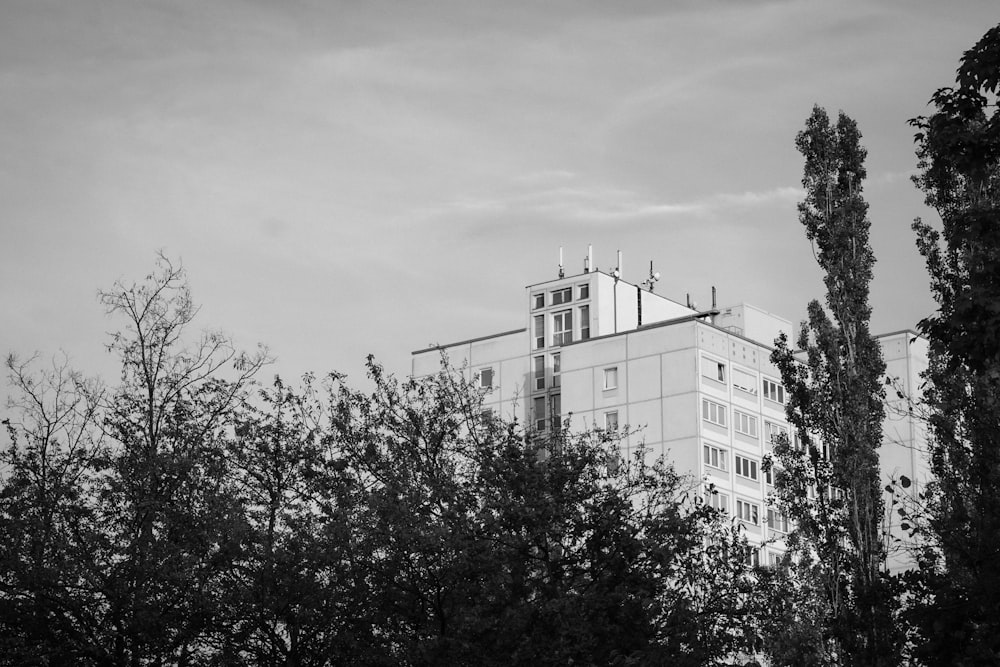 grayscale photo of concrete building