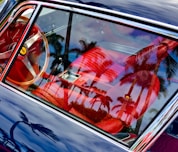 blue car with red and blue lights