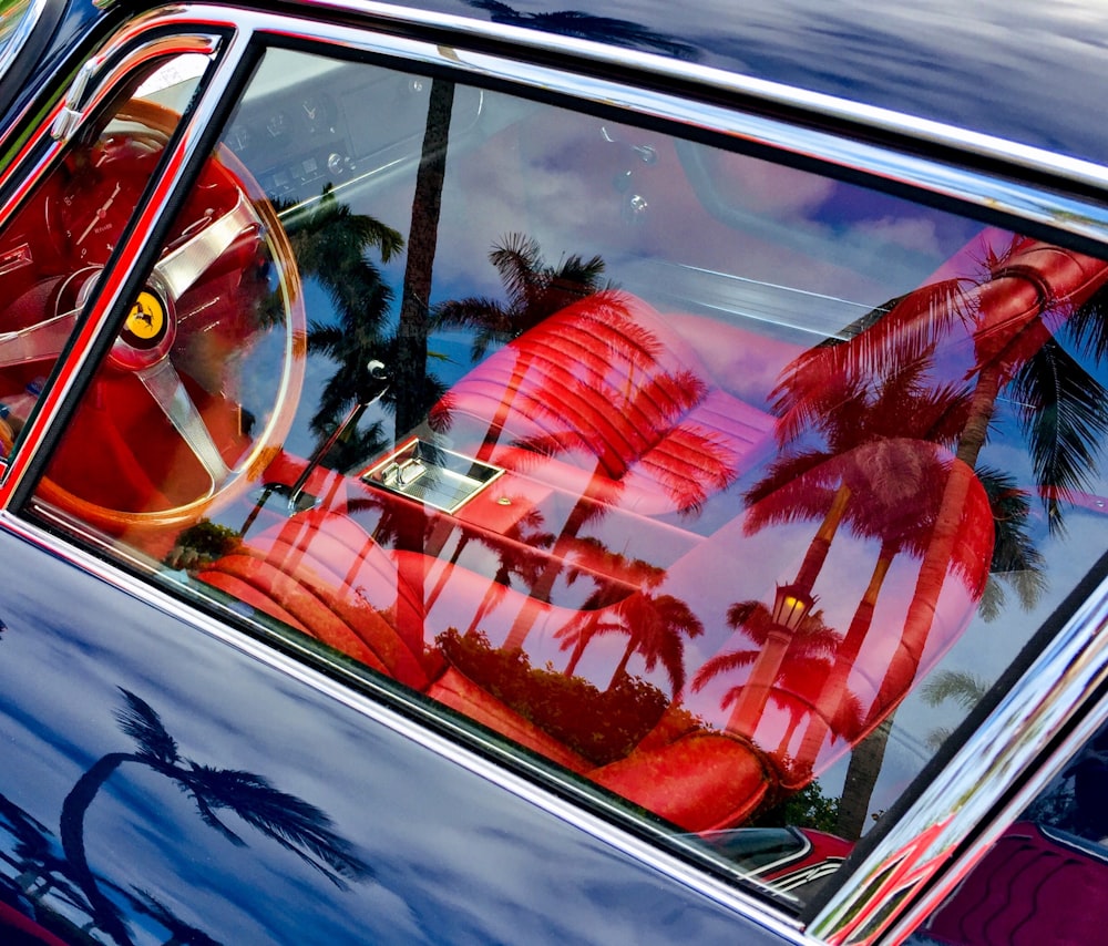 blue car with red and blue lights