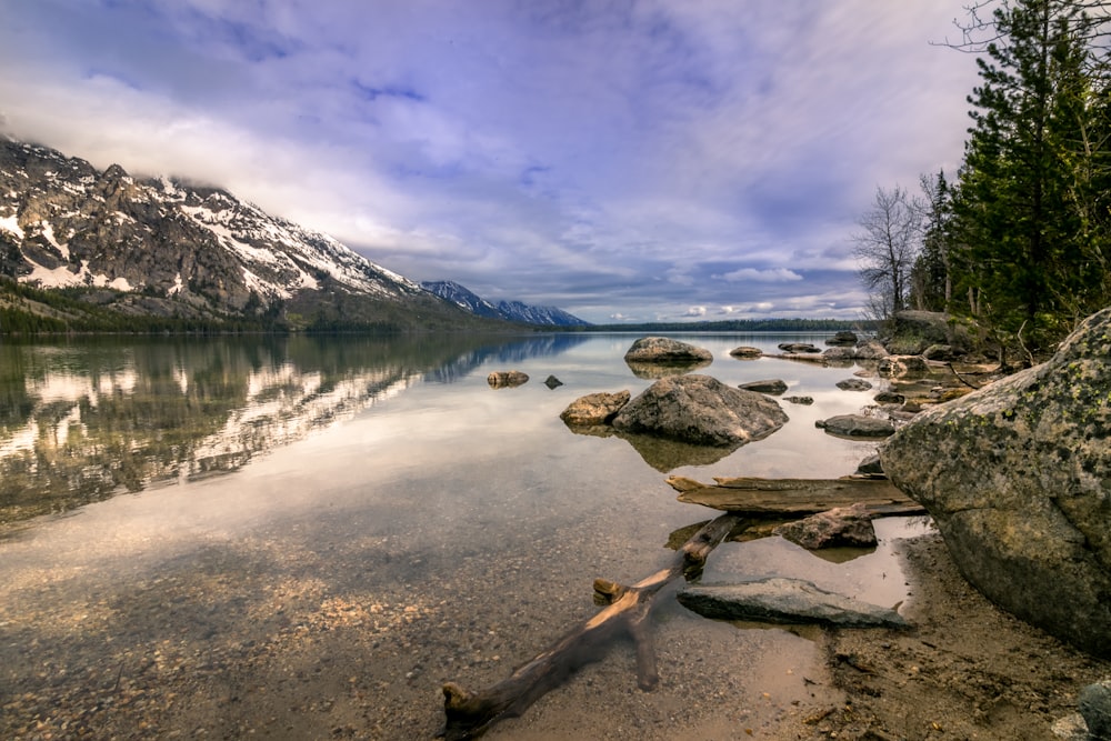 lake near snow covered mountain during daytime