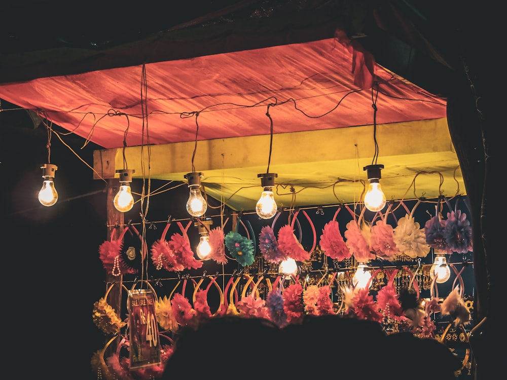 red and white hanging lanterns